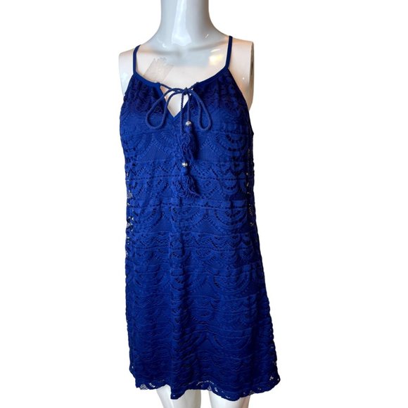Lily-Rose Womens Lace Shift Mini Dress 13823U56H4 Halter Neck Sleeveless Navy M - Picture 1 of 7